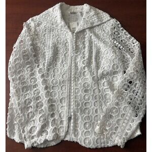 Stera White Eyelet Lace Zip Up Jacket Womens Medium ST82B New With Tags
